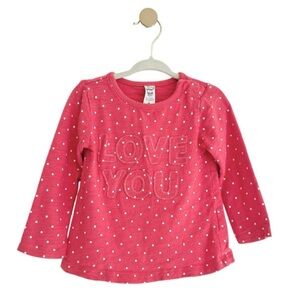Carter's Baby Girl 18 Months Pink Polka Dot Long Sleeve Tee with LOVE YOU Design